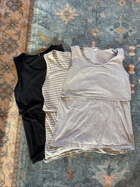 Women’s Nursing Tank Top - Light Gray, Striped & Black Pack